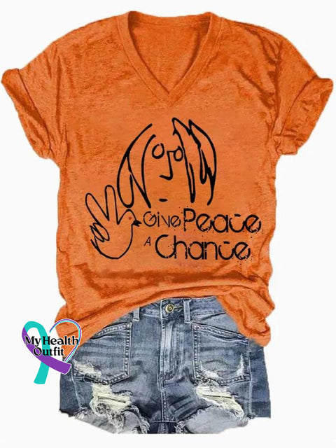 Give Peace A Chance Art Print Casual T-Shirt Orange / S
