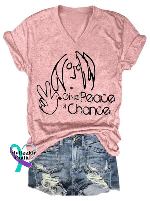 Give Peace A Chance Art Print Casual T-Shirt Pink / S