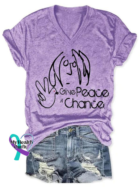 Give Peace A Chance Art Print Casual T-Shirt Purple / S