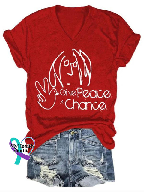 Give Peace A Chance Art Print Casual T-Shirt Red / S