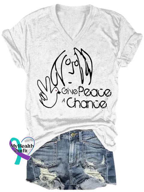 Give Peace A Chance Art Print Casual T-Shirt White / S