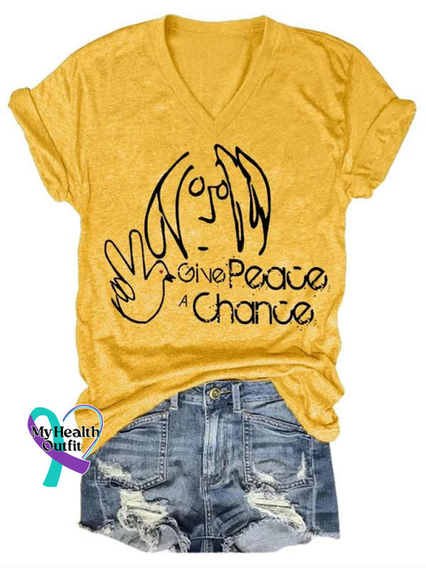 Give Peace A Chance Art Print Casual T-Shirt Yellow / S