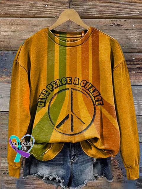 Give Peace A Change Retro Hippie Art Print Casual Sweatshirt Multicolor / S