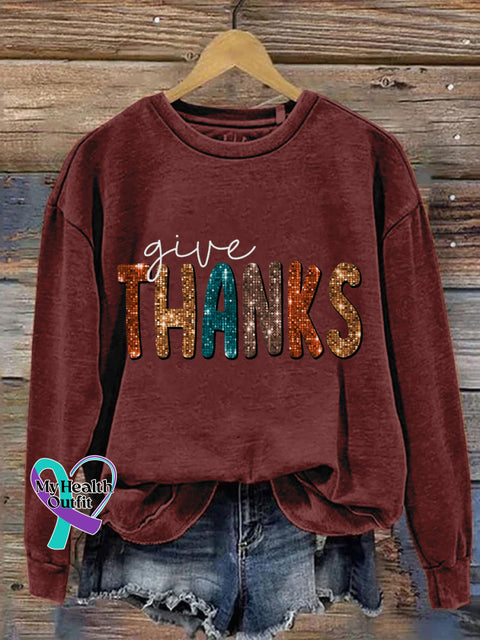 Give Thanks Pumpkin Thanksgiving Day Print Casual Sweatshirt Maroon / S