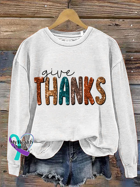 Give Thanks Pumpkin Thanksgiving Day Print Casual Sweatshirt White / S