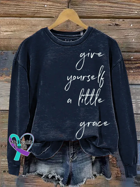 Give Yourself A Little Grace Print Casual Sweatshirt Blue / S