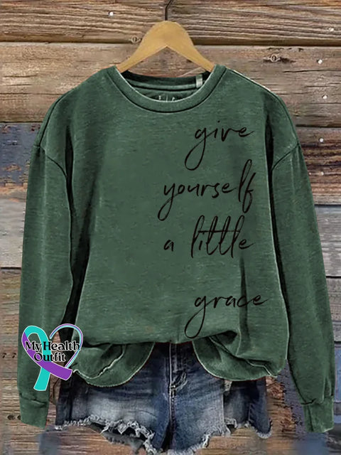 Give Yourself A Little Grace Print Casual Sweatshirt Green / S