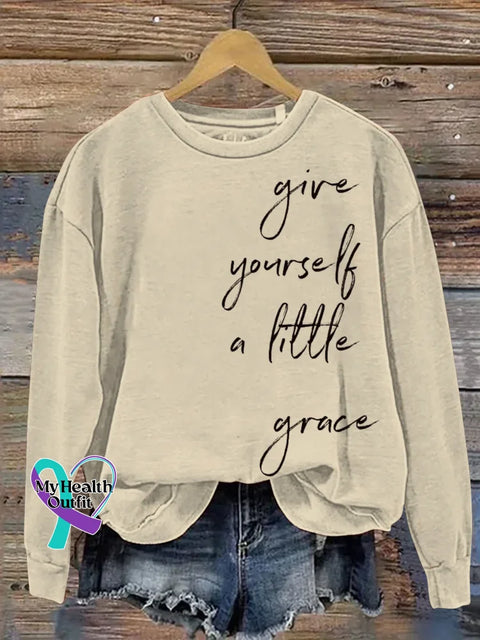 Give Yourself A Little Grace Print Casual Sweatshirt Khaki / S
