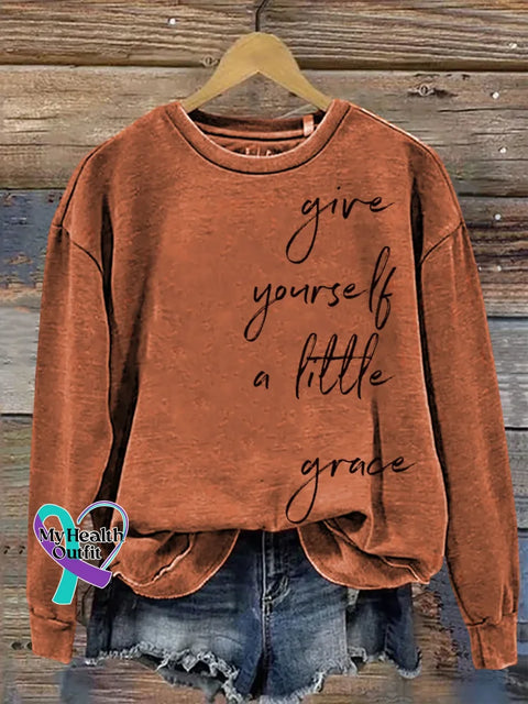Give Yourself A Little Grace Print Casual Sweatshirt Orange / S