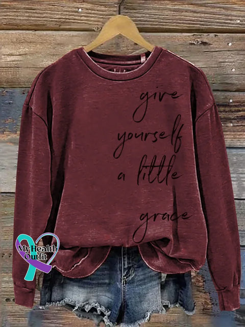 Give Yourself A Little Grace Print Casual Sweatshirt Red / S