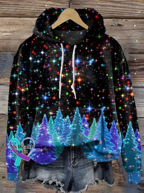 Glitter Christmas Art Print Casual Hoodie Sweatshirt Multicolor / S