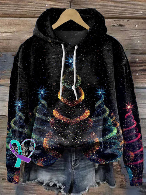 Glitter Christmas Art Print Casual Hoodie Sweatshirt Multicolor / S