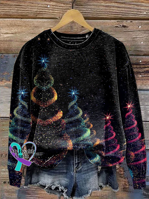 Glitter Christmas Art Print Casual Sweatshirt Multicolor / S