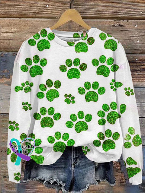 Glitter Christmas Print Casual Sweatshirt Green / S