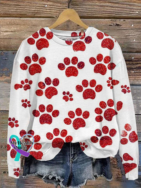 Glitter Christmas Print Casual Sweatshirt Red / S