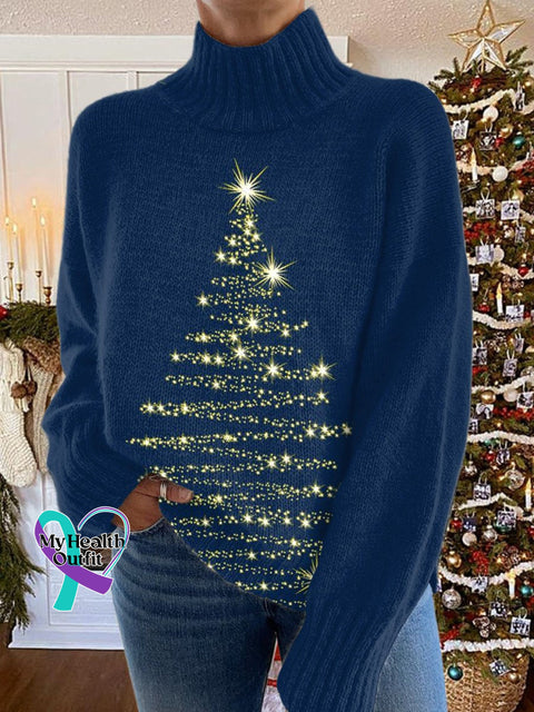 Glitter Christmas Print Knit Turtleneck Pullover Sweater Multicolor / S