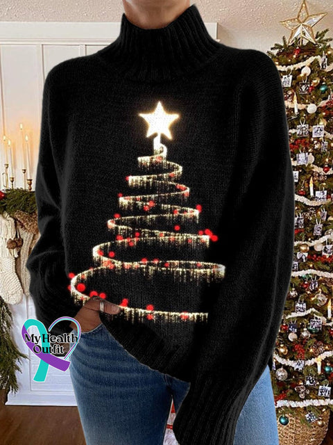 Glitter Christmas Print Knit Turtleneck Pullover Sweater Multicolor / S