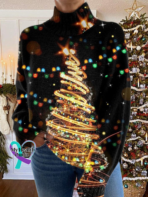 Glitter Christmas Print Knit Turtleneck Pullover Sweater Multicolor / S