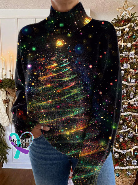 Glitter Christmas Print Knit Turtleneck Pullover Sweater Multicolor / S