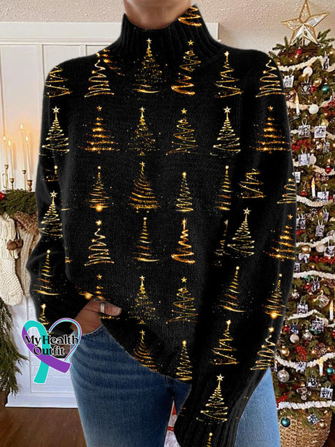 Glitter Christmas Print Knit Turtleneck Pullover Sweater Multicolor / S