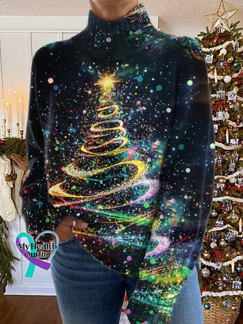 Glitter Christmas Print Knit Turtleneck Pullover Sweater Multicolor / S