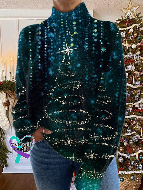 Glitter Christmas Print Knit Turtleneck Pullover Sweater Multicolor / S