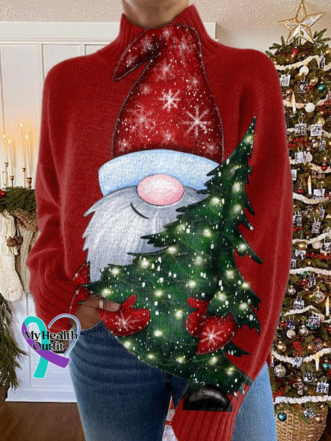 Glitter Christmas Print Knit Turtleneck Pullover Sweater Multicolor / S