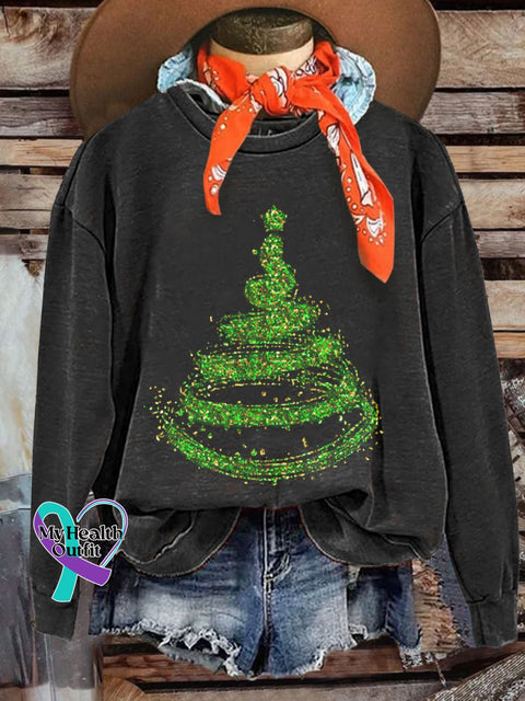 Glitter Christmas Tree Print Casual Sweatshirt Black / S