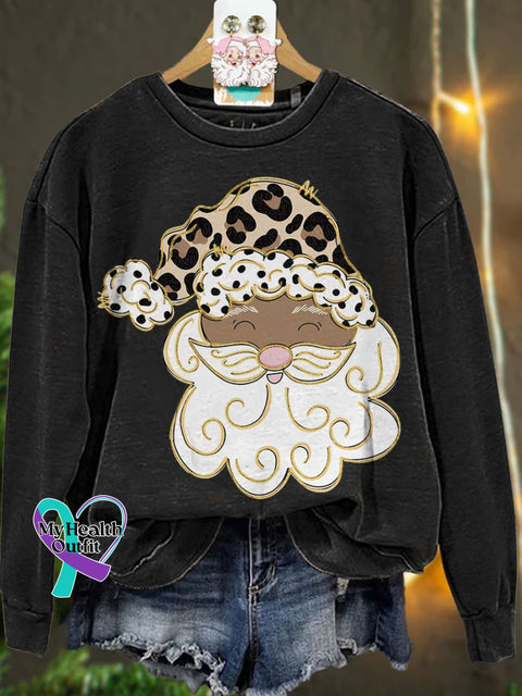 Glitter Santa Christmas Casual Sweatshirt Black / S