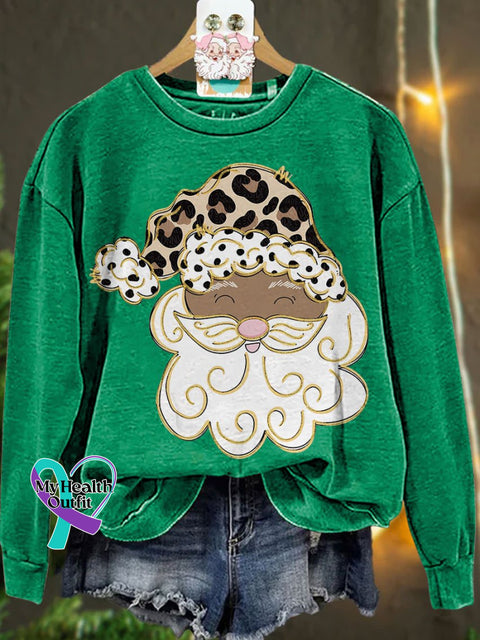 Glitter Santa Christmas Casual Sweatshirt Green / S