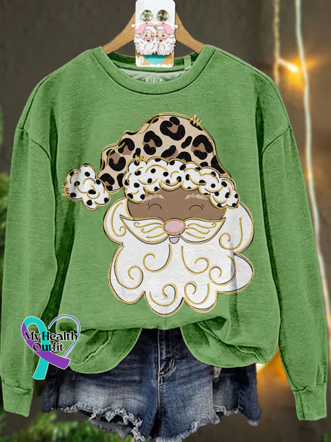 Glitter Santa Christmas Casual Sweatshirt Lightgreen / S