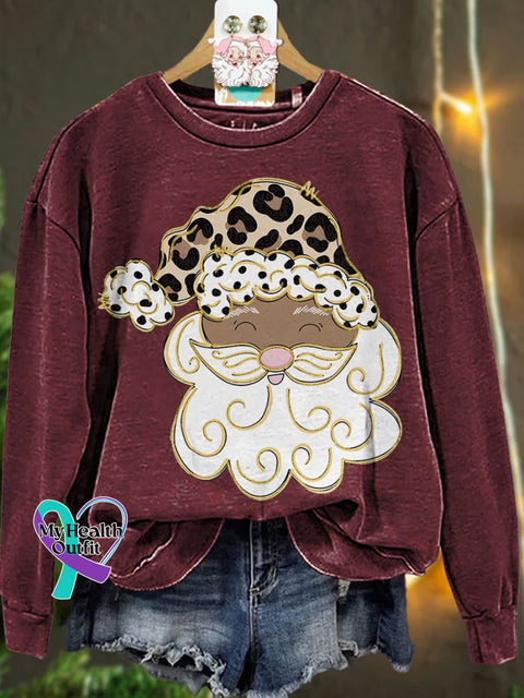Glitter Santa Christmas Casual Sweatshirt Maroon / S