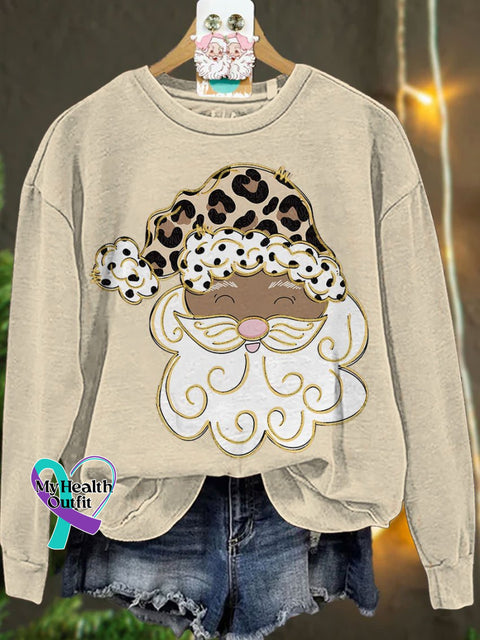 Glitter Santa Christmas Casual Sweatshirt Sand / S