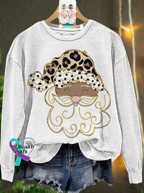 Glitter Santa Christmas Casual Sweatshirt White / S