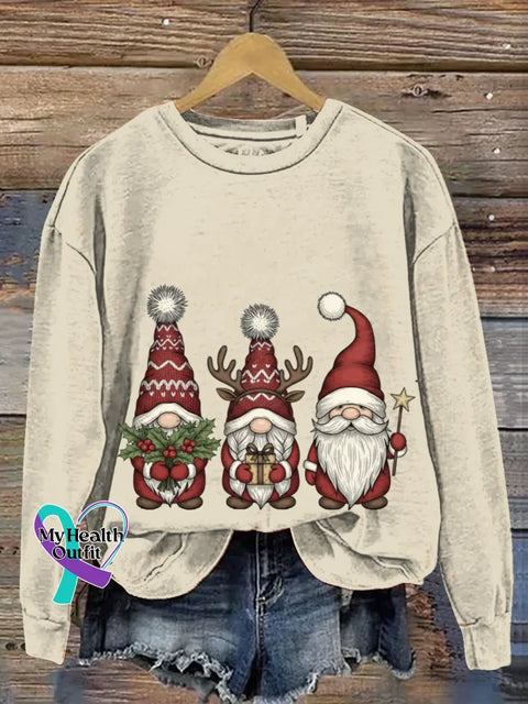 Gnome Funny Christmas Art Print Casual Sweatshirt Apricot / S