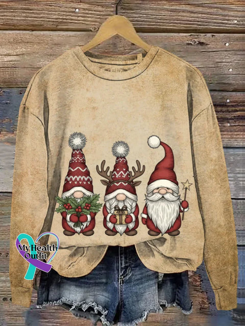 Gnome Funny Christmas Art Print Casual Sweatshirt Khaki / S