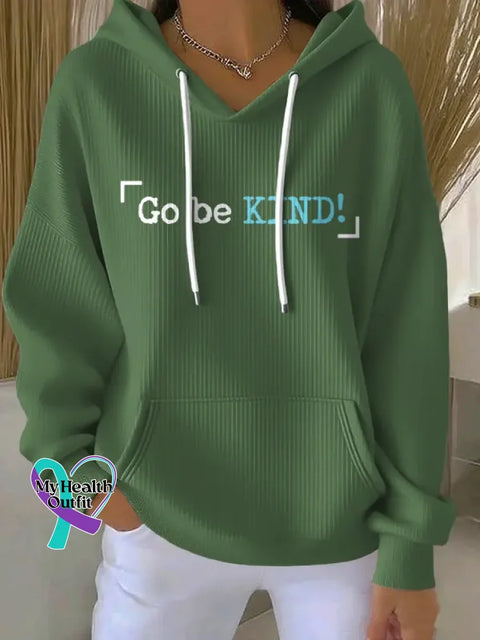 Go Be Kind Art Print Casual Hoodie Sweatshirt Green / S