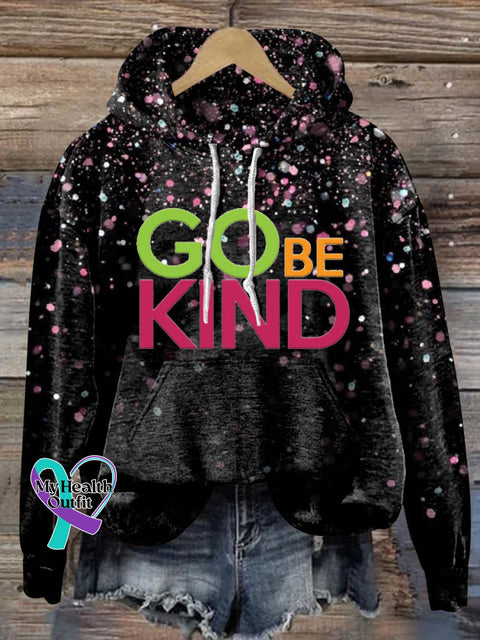 Go Be Kind Sequin Gradient Print Casual Hoodie Multicolor / S