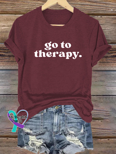 Go To Therapy Mental Health Matters Printed Casual Crew Neck Short Sleeve T-Shirt Brown / S