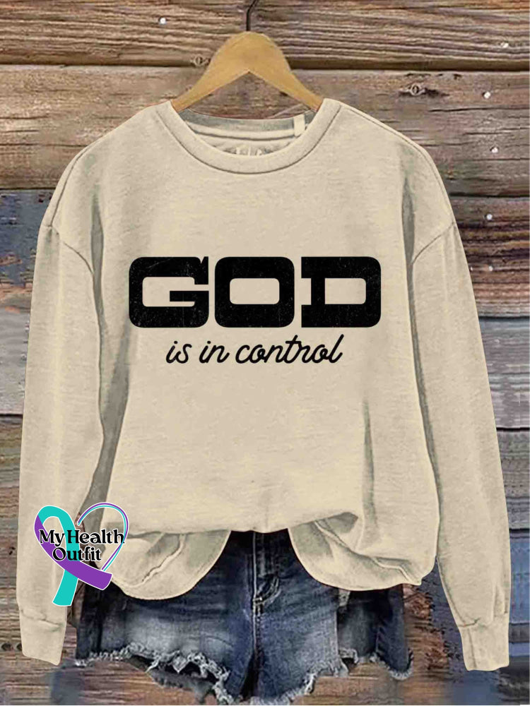 God Is In Control Art Vintage Print Casual Sweatshirt Apricot / S
