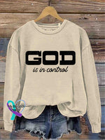 God Is In Control Art Vintage Print Casual Sweatshirt Apricot / S