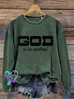 God Is In Control Art Vintage Print Casual Sweatshirt Green / S