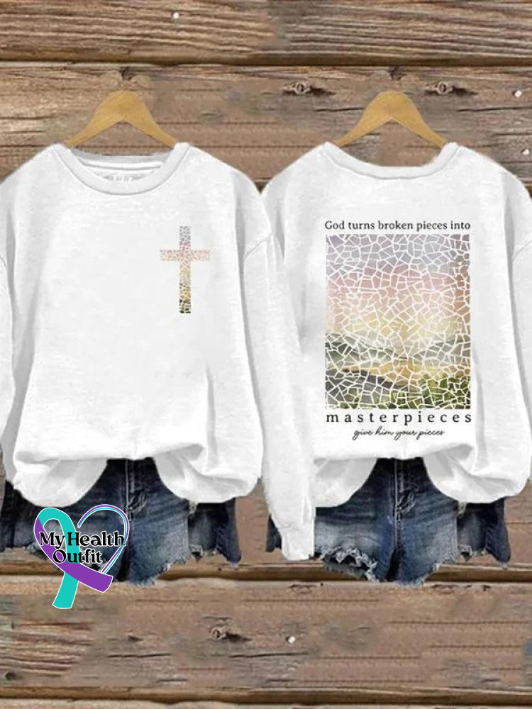 God Turns Broken Pieces Into Masterpieces Casual Sweatshirt White / S