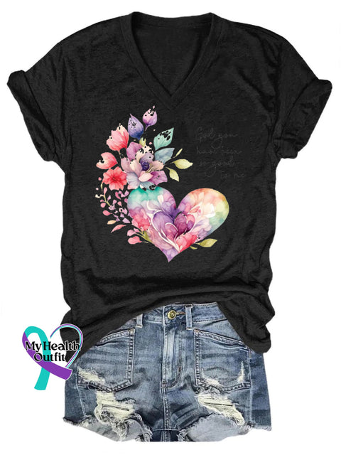 God You Have Been So Good To Me Printed Casual V-Neck Short Sleeve T-Shirt Black / S