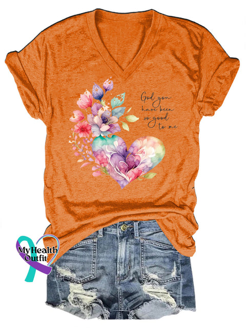 God You Have Been So Good To Me Printed Casual V-Neck Short Sleeve T-Shirt Orange / S