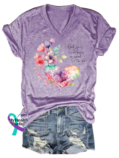God You Have Been So Good To Me Printed Casual V-Neck Short Sleeve T-Shirt Purple / S