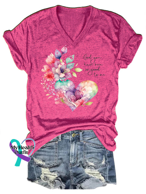 God You Have Been So Good To Me Printed Casual V-Neck Short Sleeve T-Shirt RoseRed / S