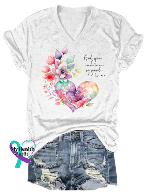 God You Have Been So Good To Me Printed Casual V-Neck Short Sleeve T-Shirt White / S