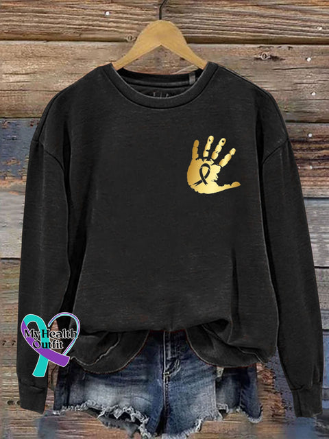 Golden Ribbon Cancer Awareness Print Casual Sweatshirt Black / S