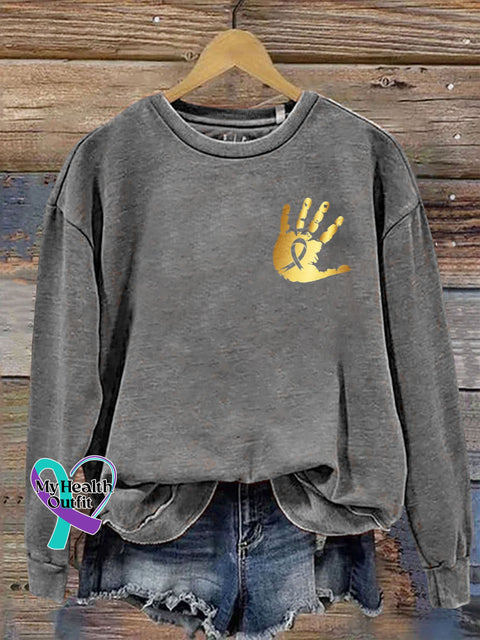 Golden Ribbon Cancer Awareness Print Casual Sweatshirt Grey / S